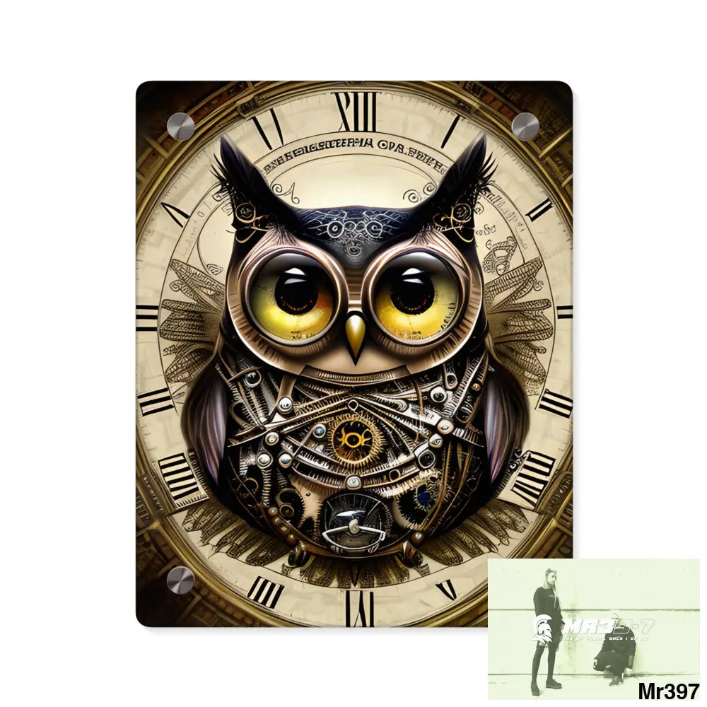Steampunk Owl Hyper Detailed Ultra Resolution Central Portrait Wall Art Panels 8″ x 10″ (Vertical) / 0.25’’ Home Decor