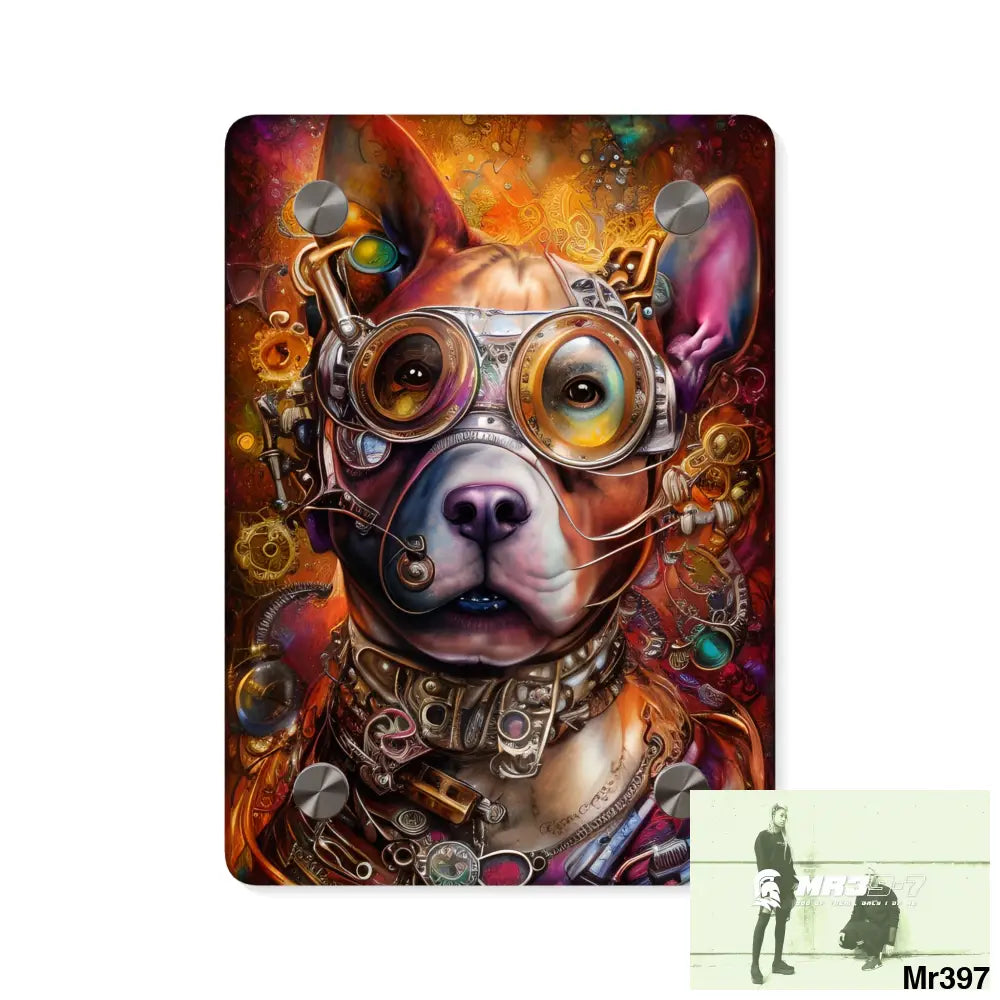 Steampunk Pitbull Hearts Tribal Fractal Watercolor Digital Painting Acrylic Wall Art Panels 5’’ x 7’’ (Vertical)
