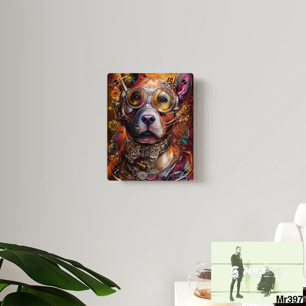 Steampunk Pitbull Hearts Tribal Fractal Watercolor Digital Painting Acrylic Wall Art Panels Home Decor