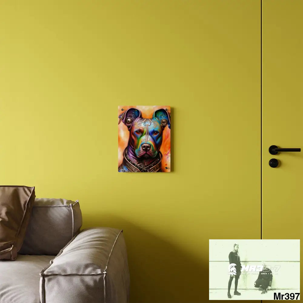 Steampunk Pitbull Hearts Tribal Fractal Watercolor Digital Painting Acrylic Wall Art Panels Home Decor