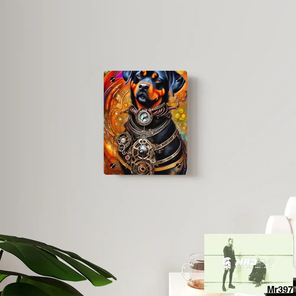 Steampunk Rottweiler Hearts Tribal Fractal Water color Digital Painting Acrylic Wall Art Panels Home Decor
