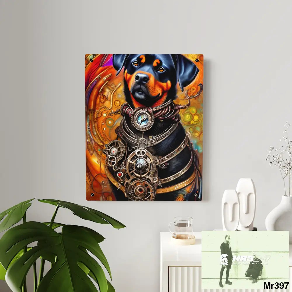 Steampunk Rottweiler Hearts Tribal Fractal Water color Digital Painting Acrylic Wall Art Panels Home Decor