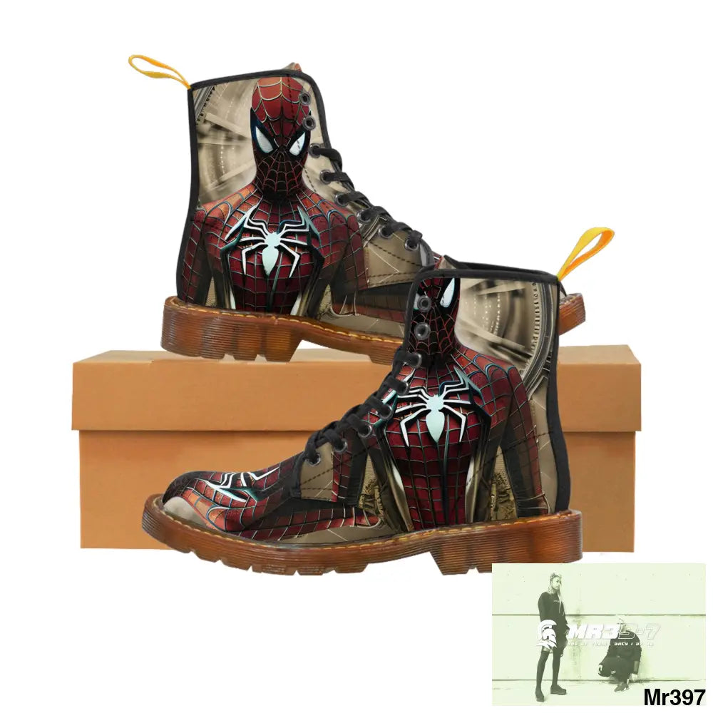 Steampunk Spider-Man Graphic Mens Canvas Boots US 7 / Brown sole Shoes