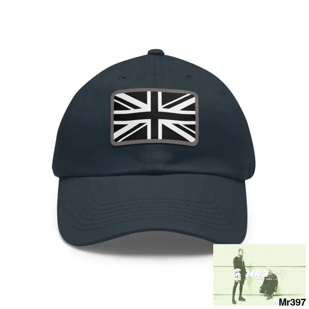 Tactical Union Jack GBR Dad Hat with Leather Patch (Rectangle) Navy / Grey patch / Rectangle / One size Hats