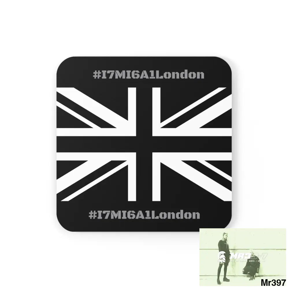 Tactical Union Jack GBR I7MI6A1London Corkwood Coaster Set Cork / 3.75’’ × 3.75’’ / Square Home Decor