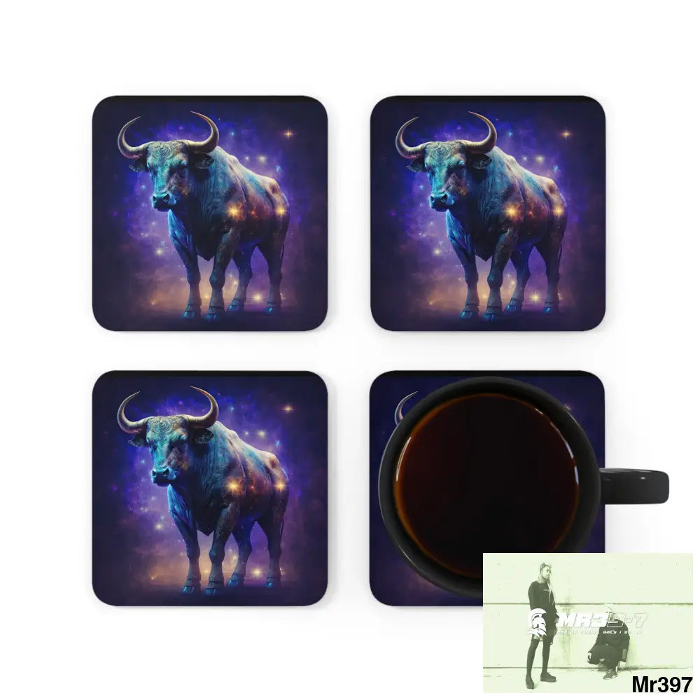 Taurus Zodiac Coaster Set Cork / 3.75’’ × 3.75’’ / Square Home Decor
