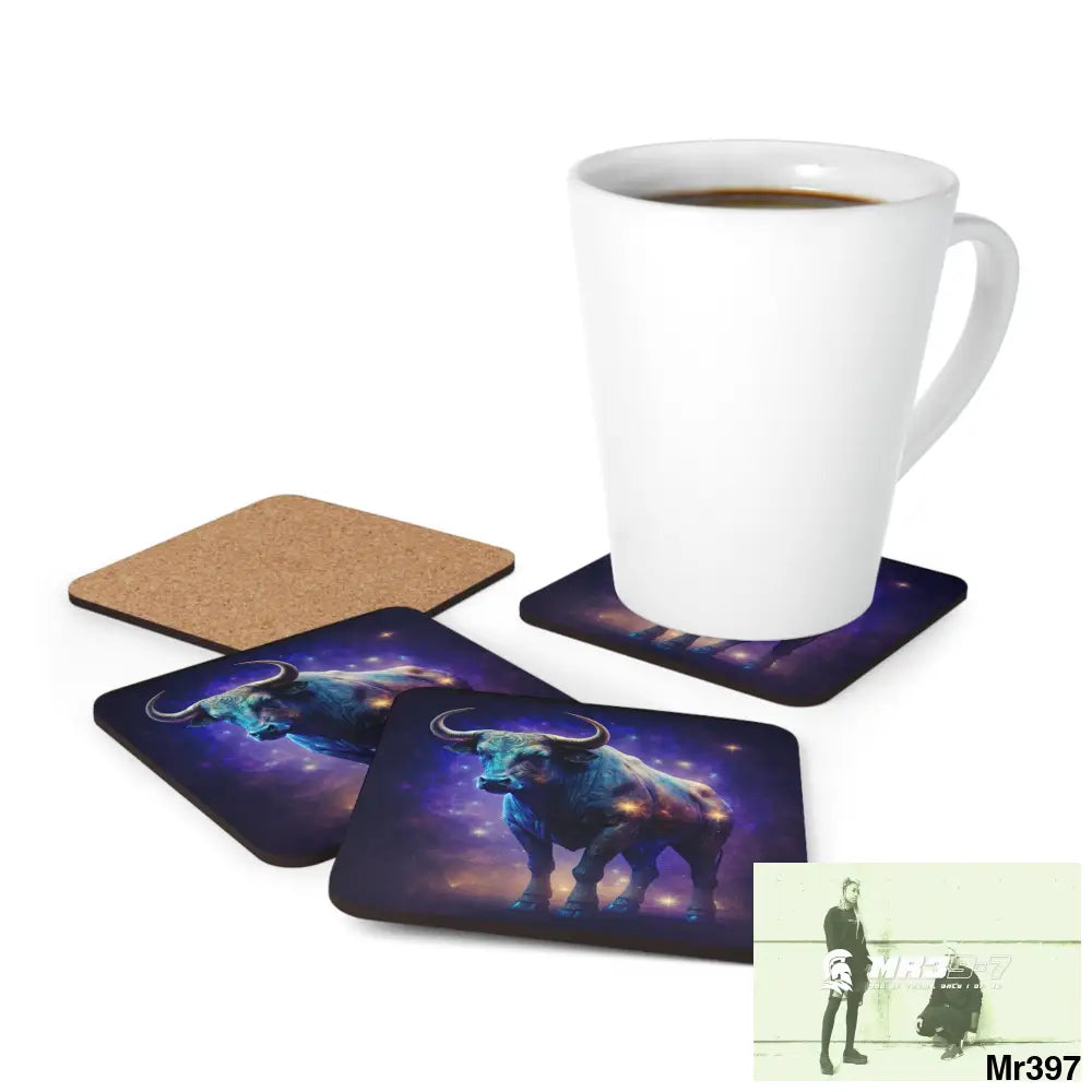 Taurus Zodiac Coaster Set Cork / 3.75’’ × 3.75’’ / Square Home Decor