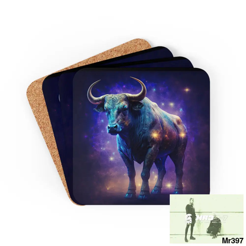 Taurus Zodiac Coaster Set Cork / 3.75’’ × 3.75’’ / Square Home Decor