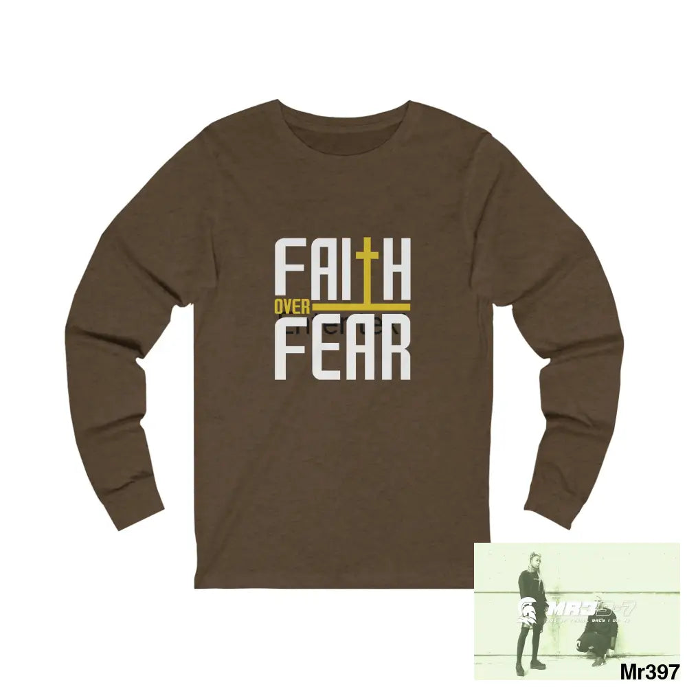 Thailand A1Vigilante Faith over Fear Unisex Jersey Long Sleeve Tee S / Heather Brown Long-sleeve