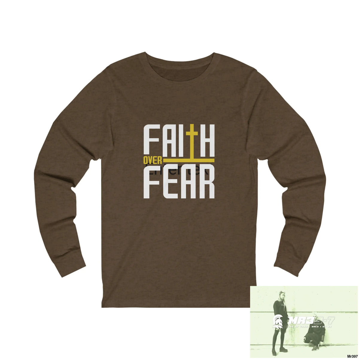 Thailand A1Vigilante Faith over Fear Unisex Jersey Long Sleeve Tee S / Heather Brown Long-sleeve