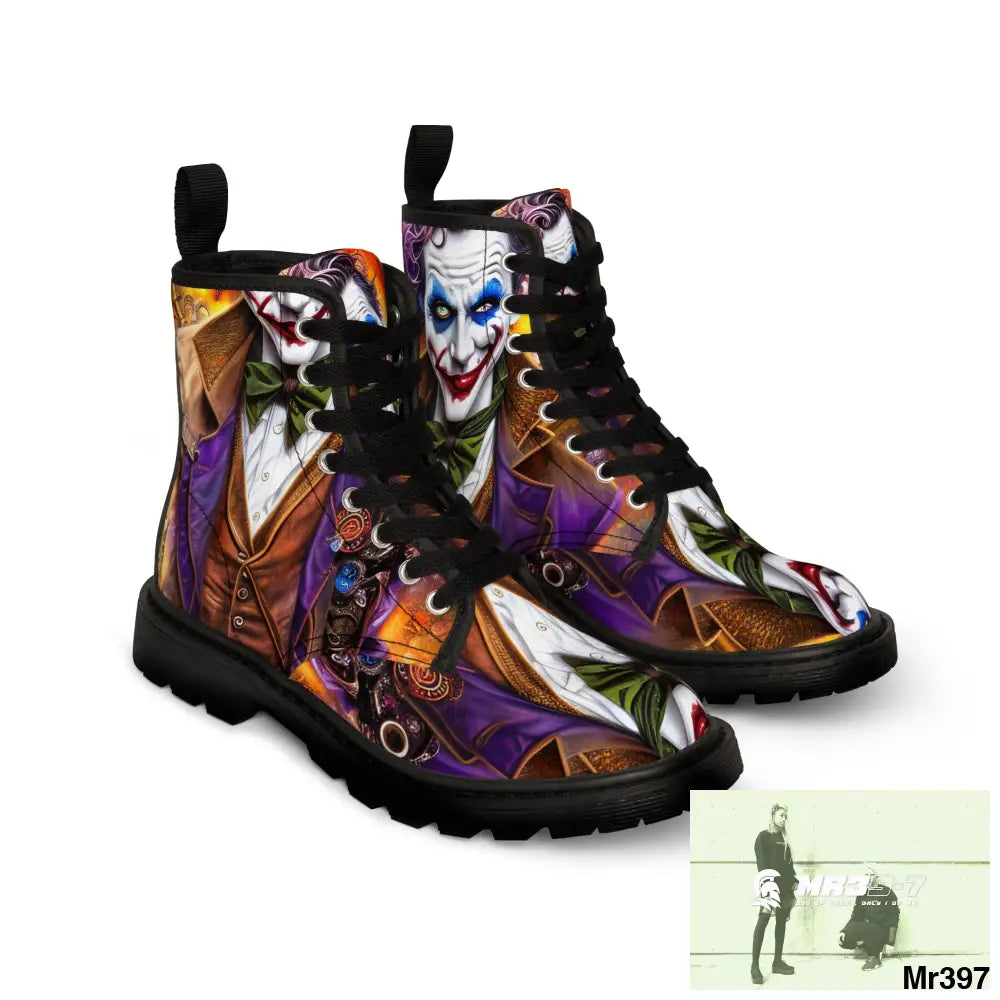 The 3D Steampunk Joker Hearts Tribal Fractal Women’s Canvas Boots Shoes
