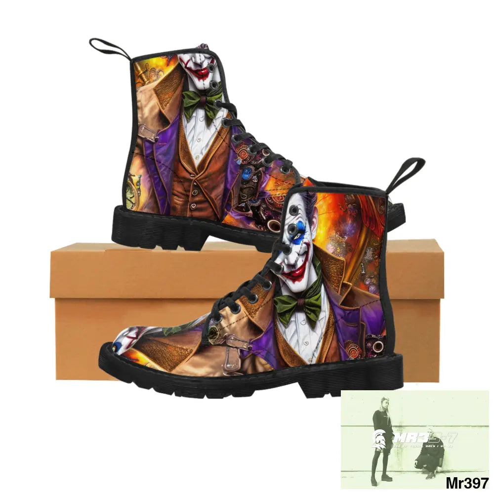 The 3D Steampunk Joker Hearts Tribal Fractal Women’s Canvas Boots US 6.5 / Black sole Shoes
