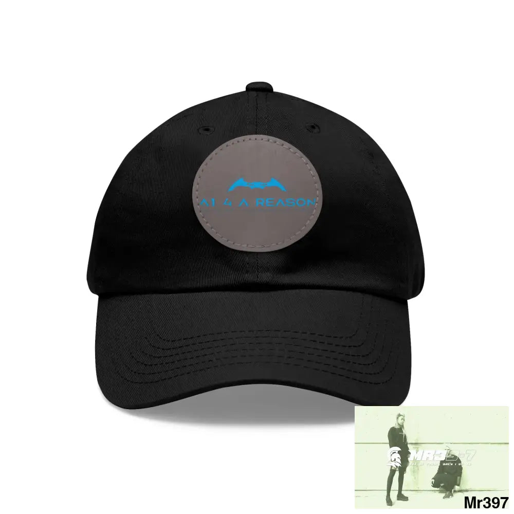 The A1 4 A Reason Dad Hat with Leather Patch (Round) Black / Grey patch / Circle / One size Hats