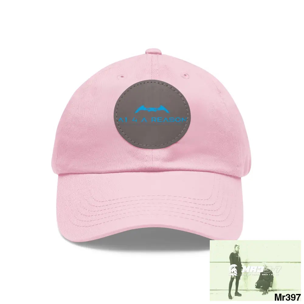 The A1 4 A Reason Dad Hat with Leather Patch (Round) Light Pink / Grey patch / Circle / One size Hats