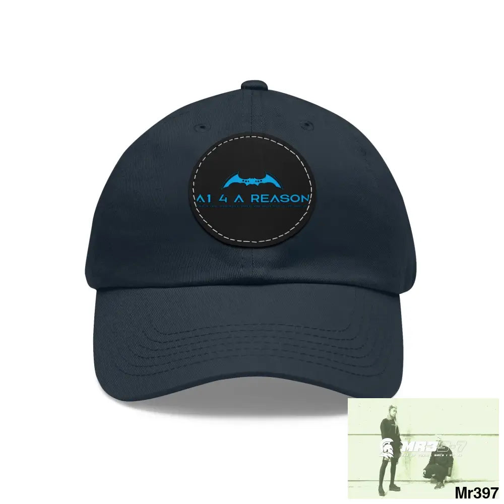 The A1 4 A Reason Dad Hat with Leather Patch (Round) Navy / Black patch / Circle / One size Hats