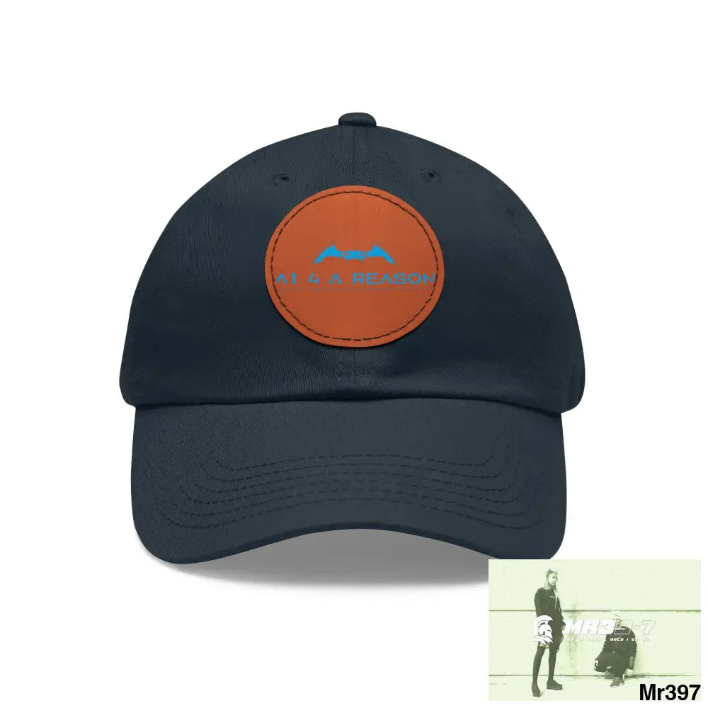 The A1 4 A Reason Dad Hat with Leather Patch (Round) Navy / Light Brown patch / Circle / One size Hats