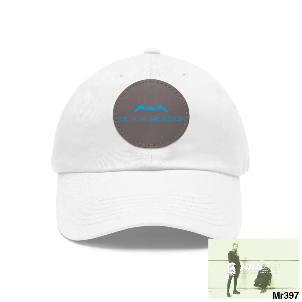 The A1 4 A Reason Dad Hat with Leather Patch (Round) White / Grey patch / Circle / One size Hats