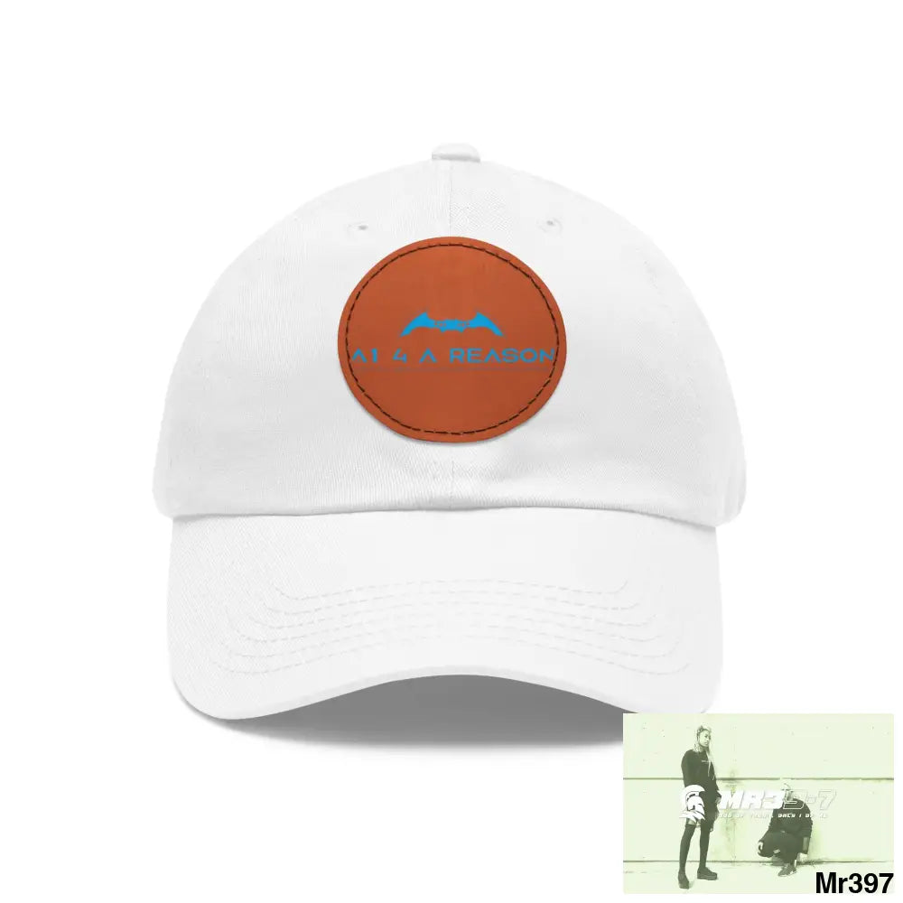 The A1 4 A Reason Dad Hat with Leather Patch (Round) White / Light Brown patch / Circle / One size Hats