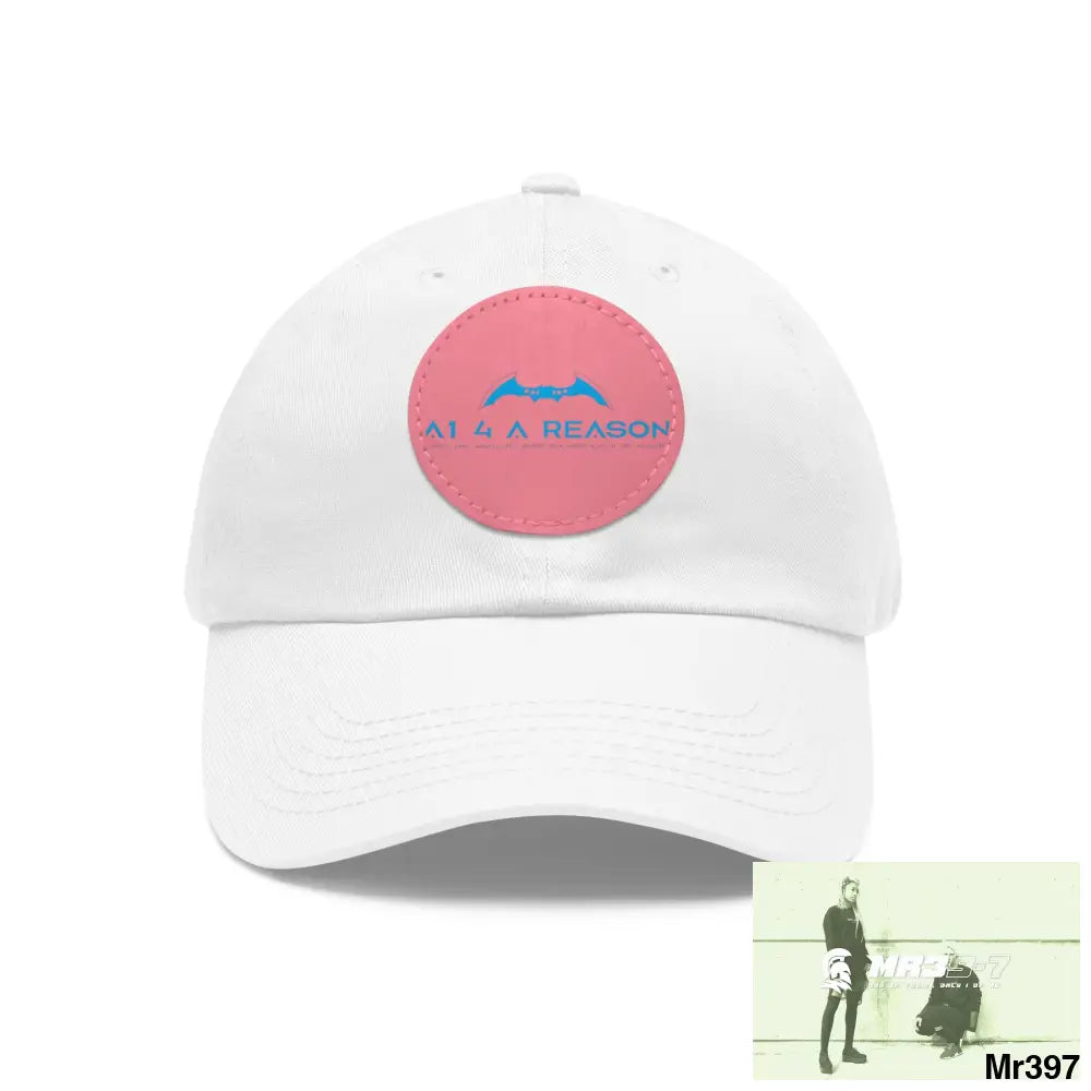 The A1 4 A Reason Dad Hat with Leather Patch (Round) White / Pink patch / Circle / One size Hats