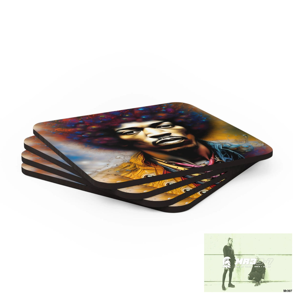 The Jimmy Hendrix Experience Corkwood Coaster Set Cork / 3.75’’ × 3.75’’ / Square Home Decor