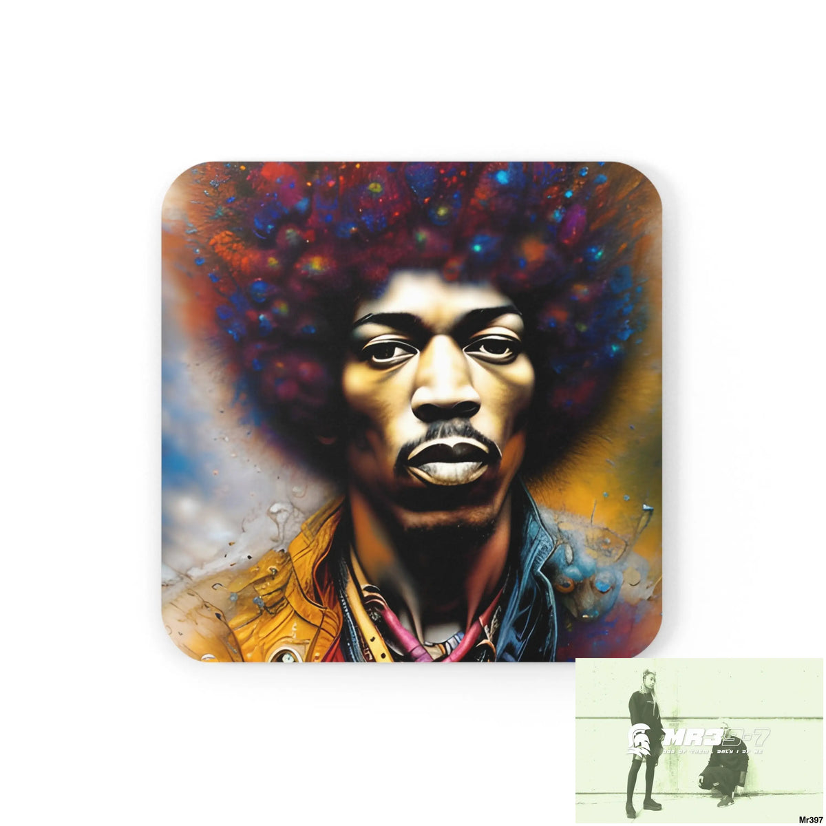 The Jimmy Hendrix Experience Corkwood Coaster Set Cork / 3.75’’ × 3.75’’ / Square Home Decor