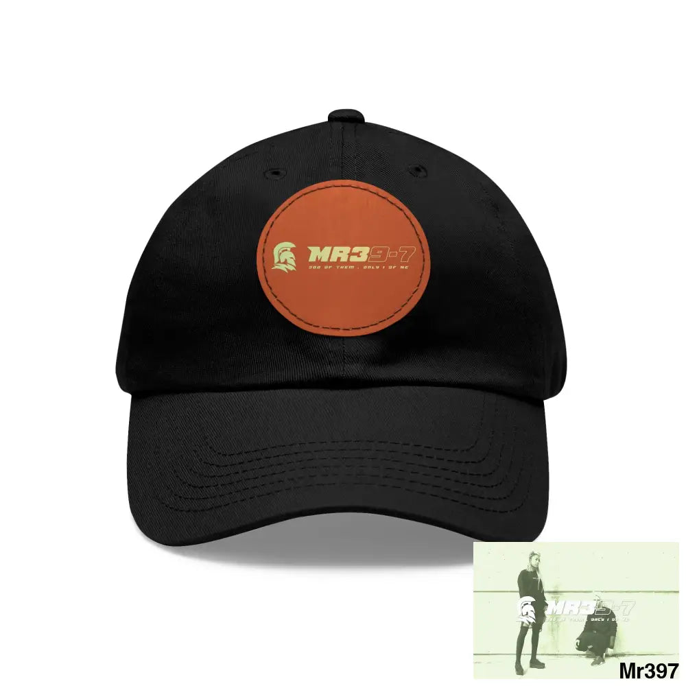 The MR39 Dad Hat with Leather Patch (Round) Black / Light Brown / Circle / One size Hats