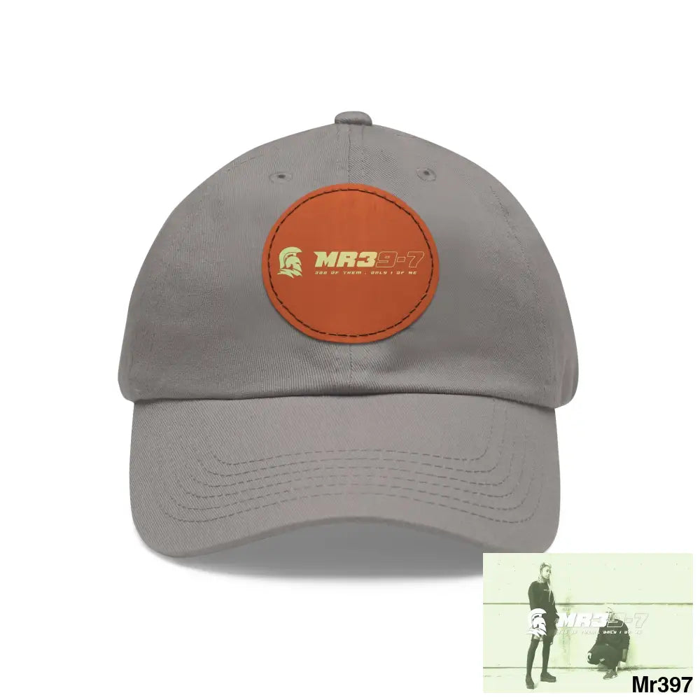 The MR39 Dad Hat with Leather Patch (Round) Grey / Light Brown patch / Circle / One size Hats