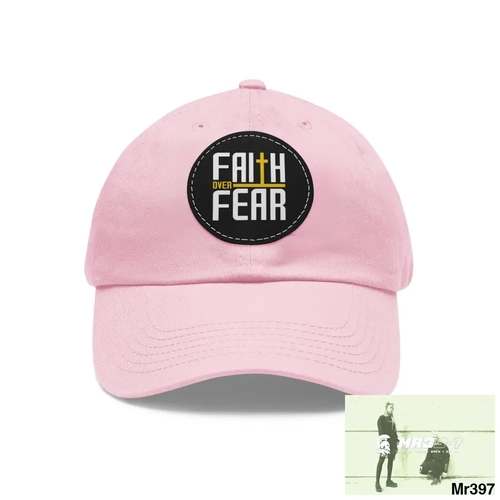 The MR39 Dad Hat with Leather Patch (Round) Light Pink / Black patch / Circle / One size Hats
