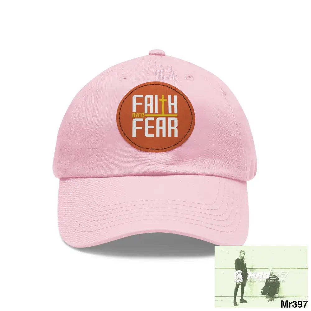 The MR39 Dad Hat with Leather Patch (Round) Light Pink / Light Brown patch / Circle / One size Hats