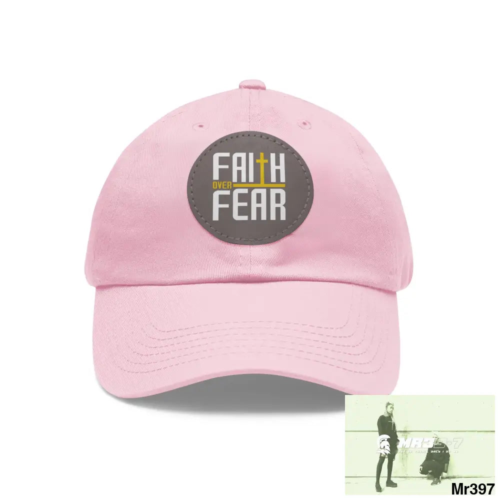 The MR39 Dad Hat with Leather Patch (Round) Light Pink / Grey patch / Circle / One size Hats