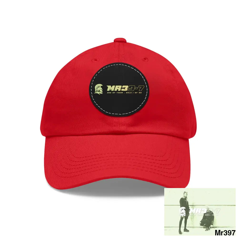 The MR39 Dad Hat with Leather Patch (Round) Red / Black patch / Circle / One size Hats