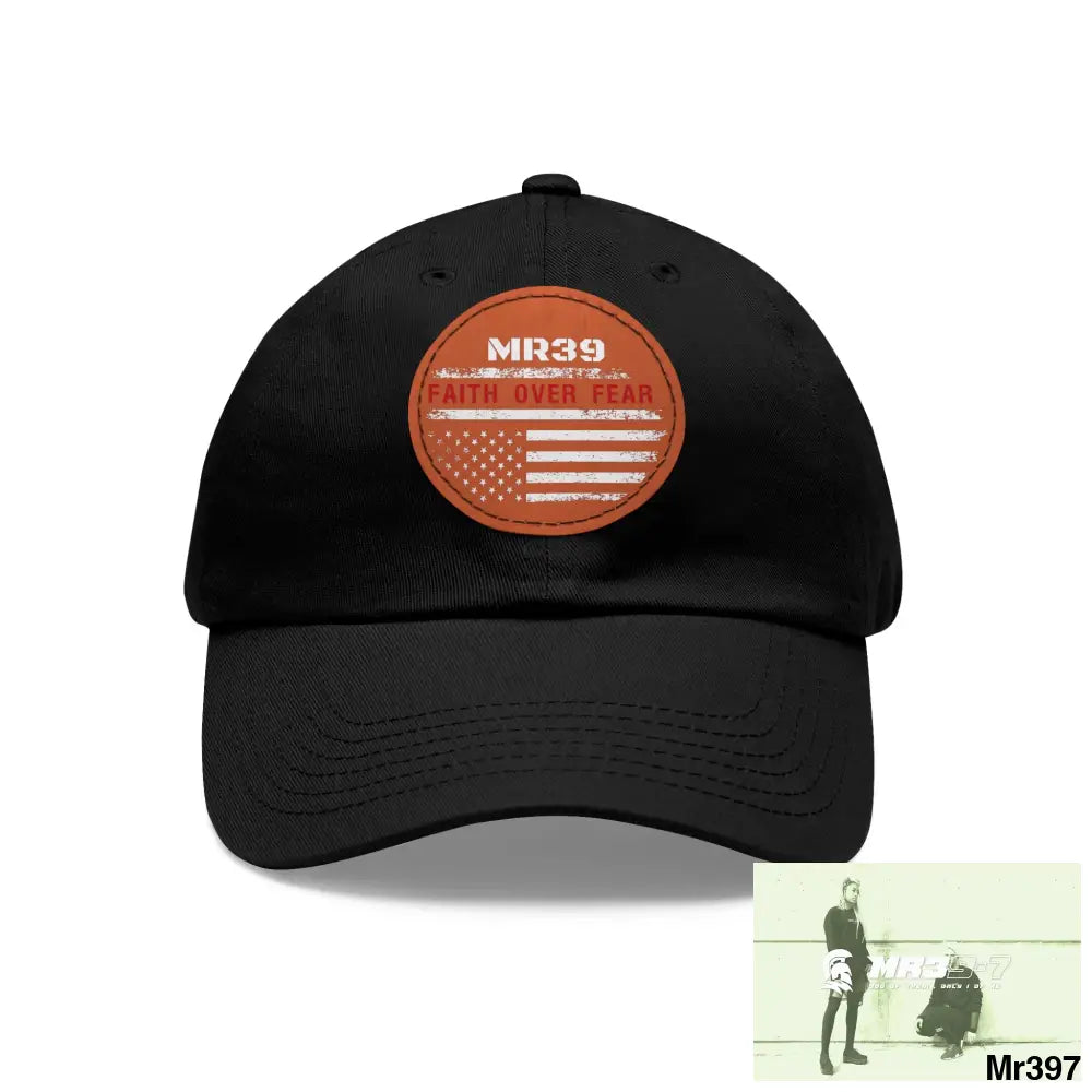 The MR39 Faith over Fear Dad Hat with Leather Patch (Round) Black / Light Brown / Circle / One size Hats
