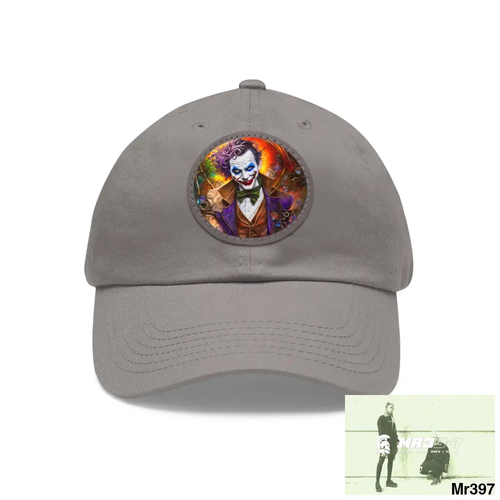 The Steampunk Joker Hearts Tribal Fractal Dad Hat with Leather Patch (Round) Grey / Grey patch / Circle / One size Hats