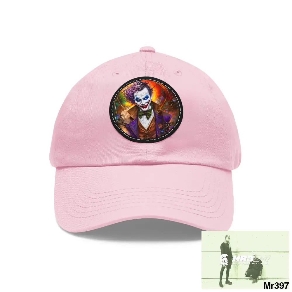 The Steampunk Joker Hearts Tribal Fractal Dad Hat with Leather Patch (Round) Light Pink / Black patch / Circle / One