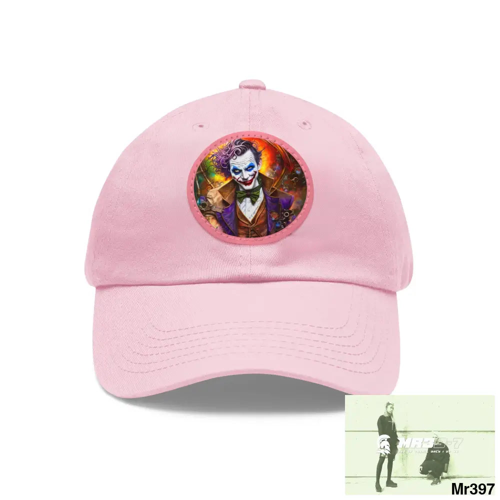 The Steampunk Joker Hearts Tribal Fractal Dad Hat with Leather Patch (Round) Light Pink / Pink patch / Circle / One