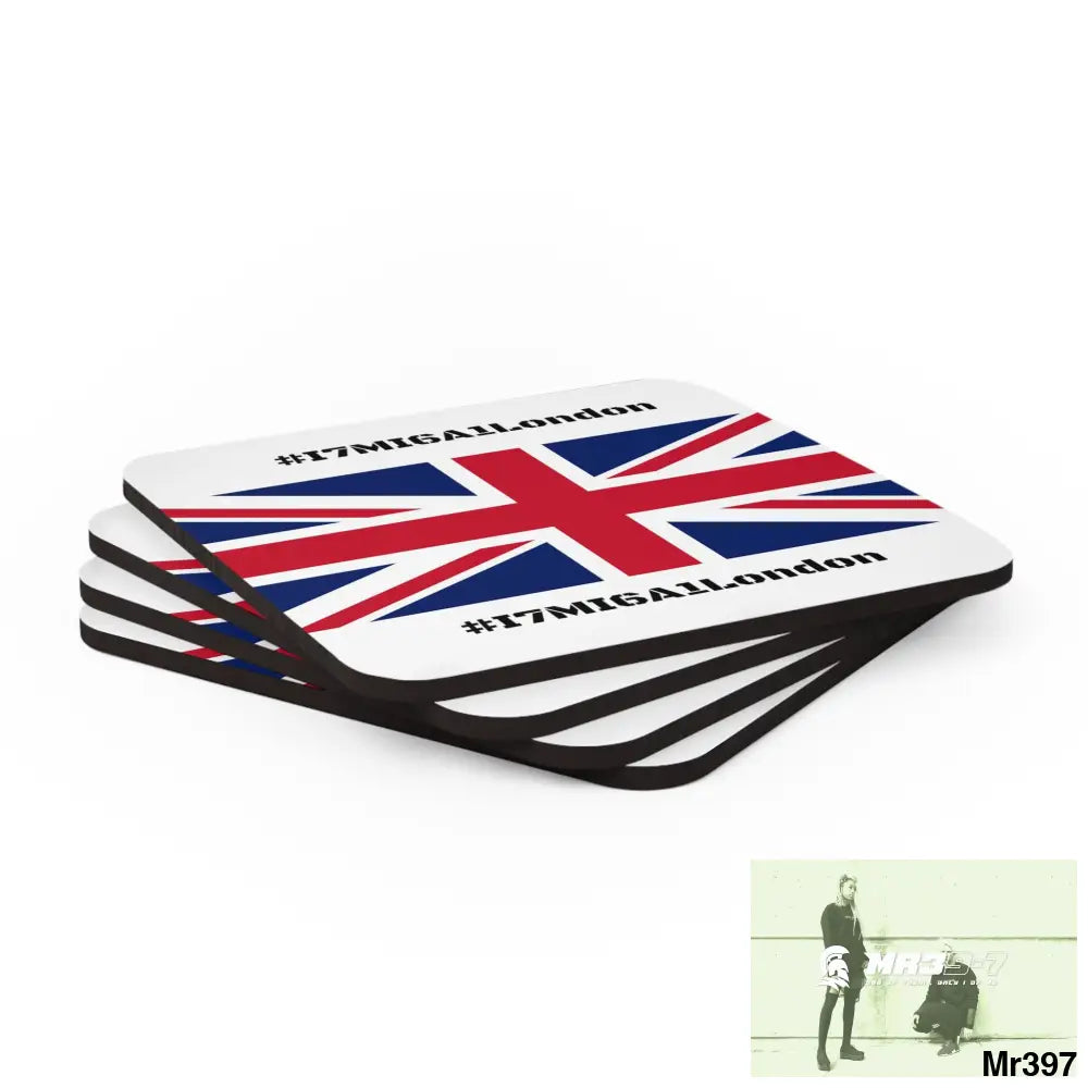 Union Jack GBR I7MI6A1London Corkwood Coaster Set Cork / 3.75’’ × 3.75’’ / Square Home Decor