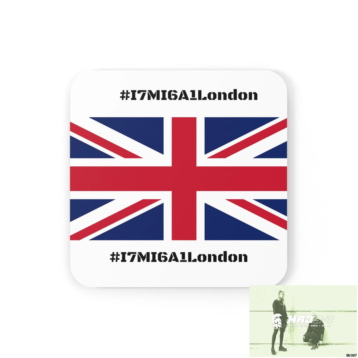 Union Jack GBR I7MI6A1London Corkwood Coaster Set Cork / 3.75’’ × 3.75’’ / Square Home Decor