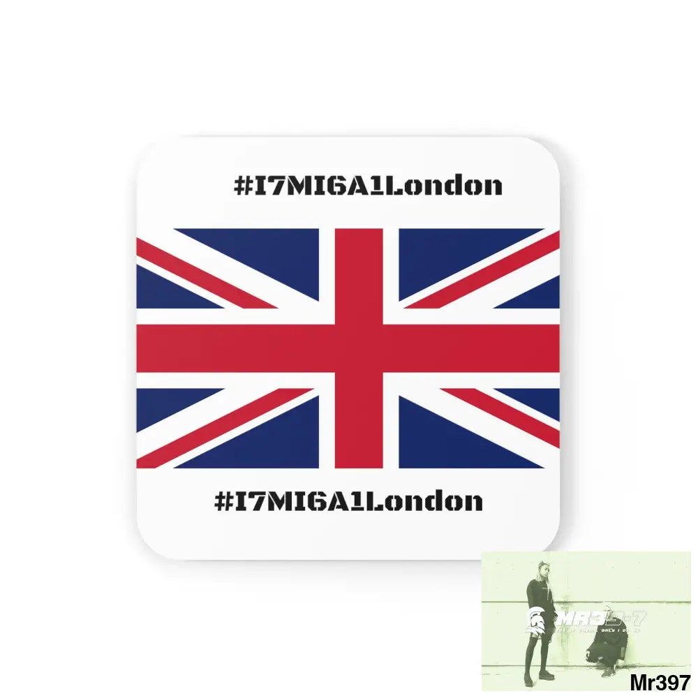 Union Jack GBR I7MI6A1London Corkwood Coaster Set Cork / 3.75’’ × 3.75’’ / Square Home Decor