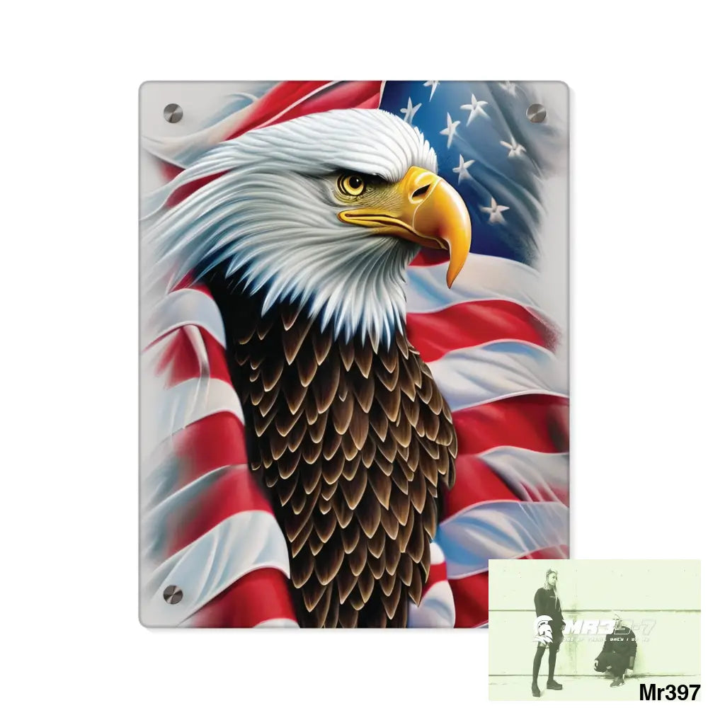 USA Eagle 32k Hyperrealistic Digital Graphic Acrylic Wall Art Panels 11″ x 14″ (Vertical) / 0.25’’ Home Decor