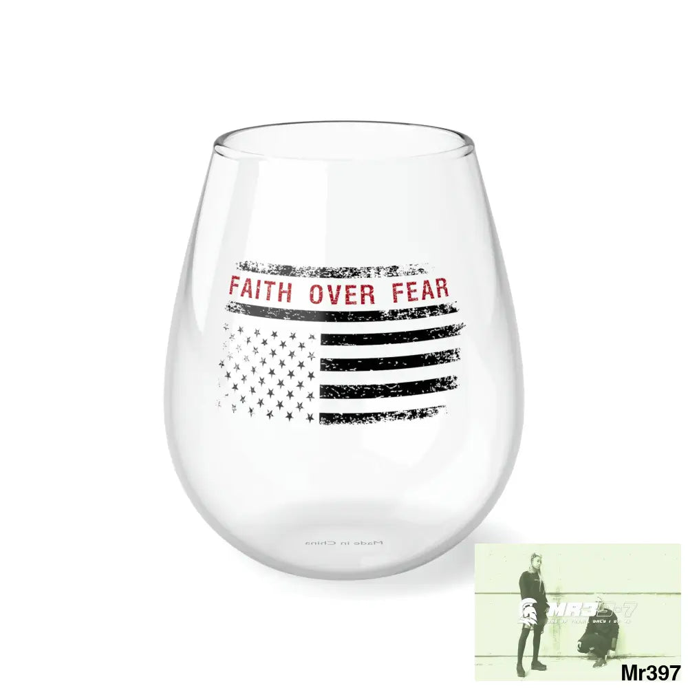 USA Faith Over Fear Stemless Wine Glass 11.75oz 11.75oz Mug