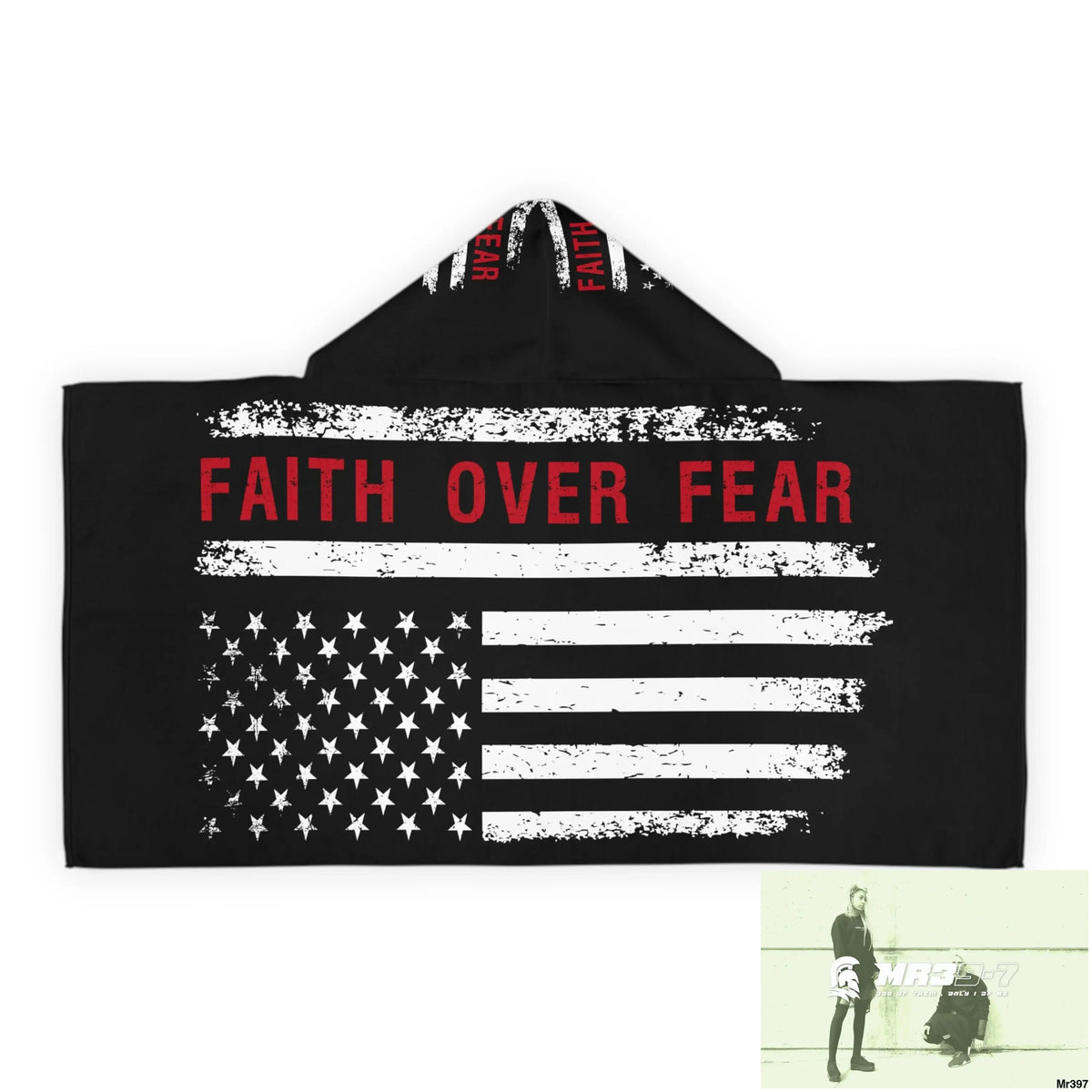 USA Faith over Fear Youth Hooded Towel 24’’ × 48’’ All Over Prints