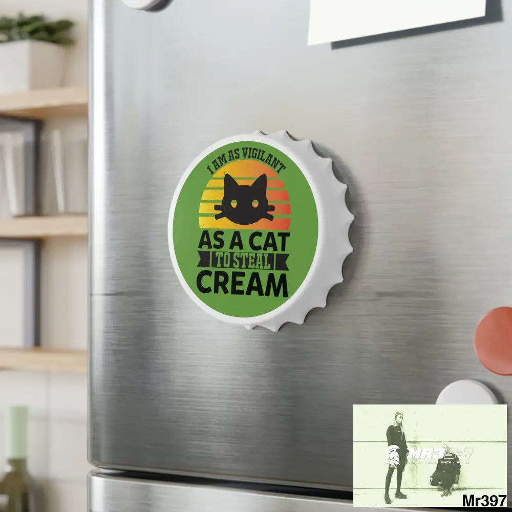Vigilant Cat Cream Magnetic Bottle Opener One size / White Accessories