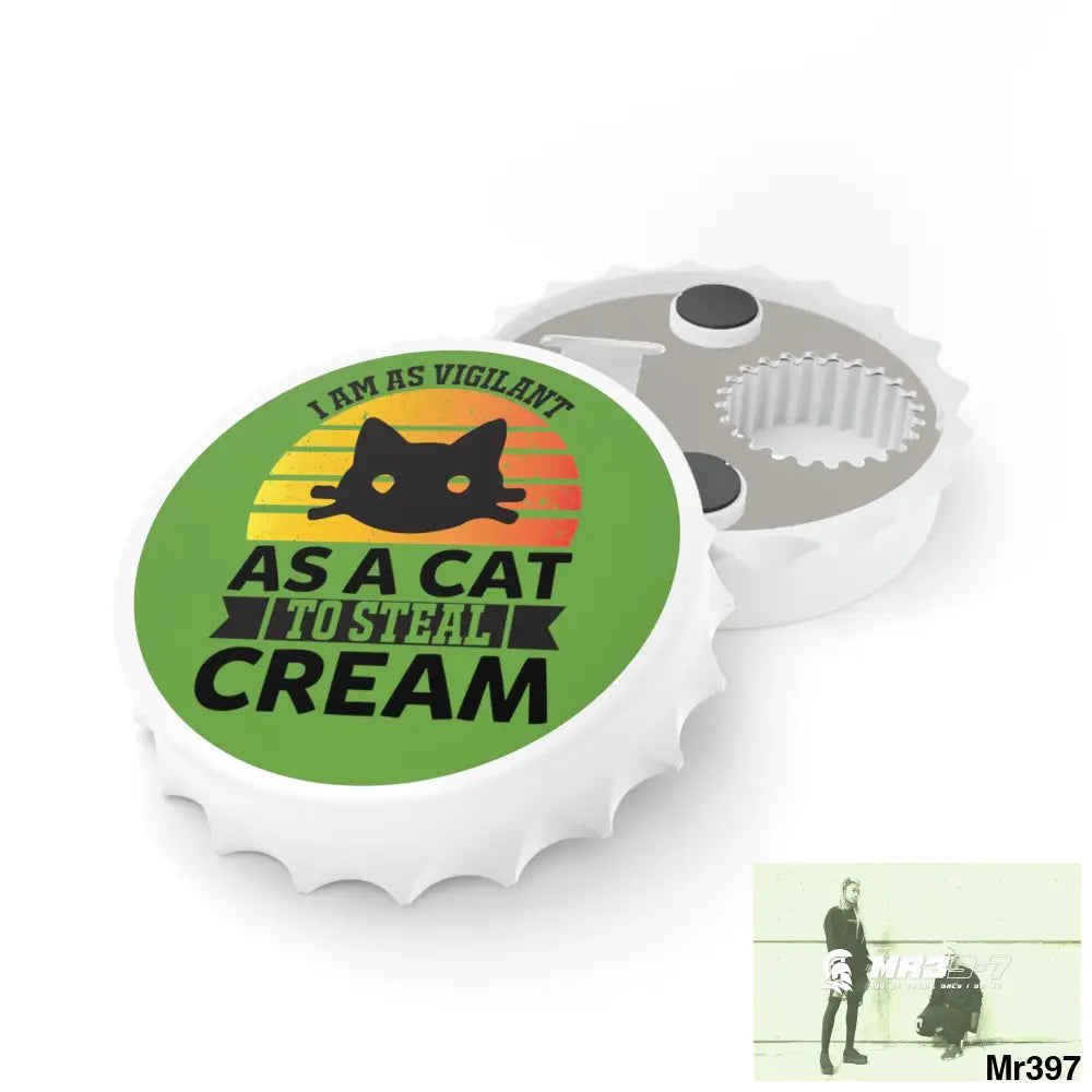Vigilant Cat Cream Magnetic Bottle Opener One size / White Accessories