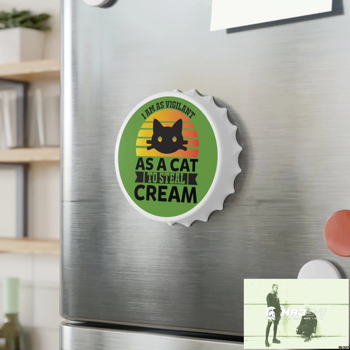 Vigilant Cat Cream Magnetic Bottle Opener One size / White Accessories