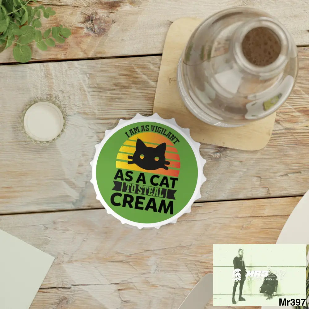 Vigilant Cat Cream Magnetic Bottle Opener One size / White Accessories