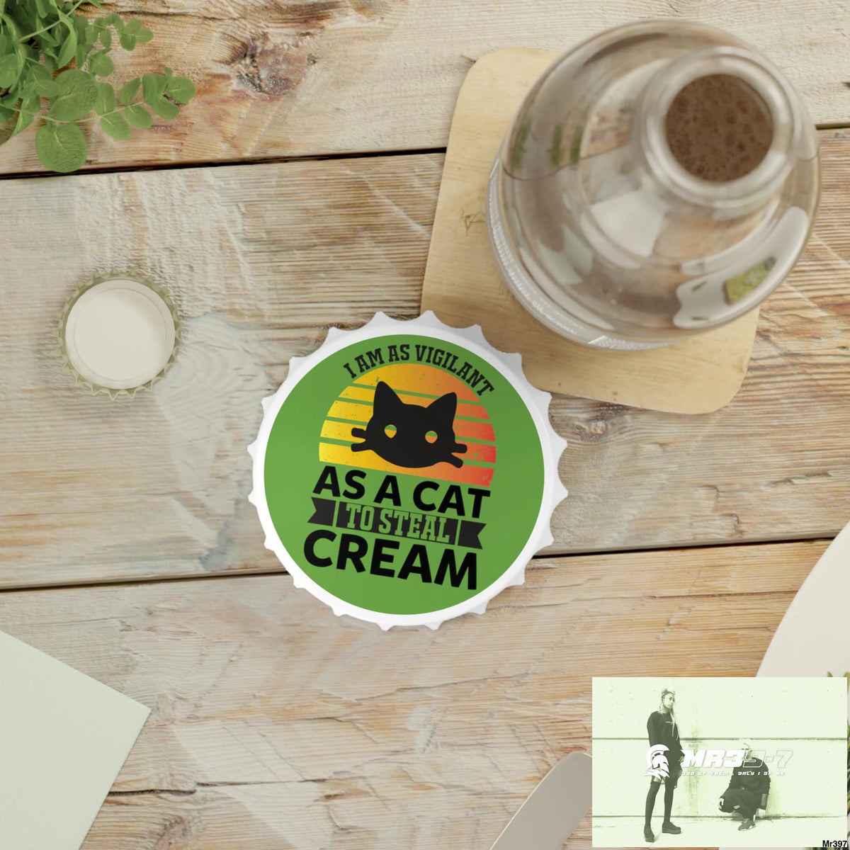 Vigilant Cat Cream Magnetic Bottle Opener One size / White Accessories