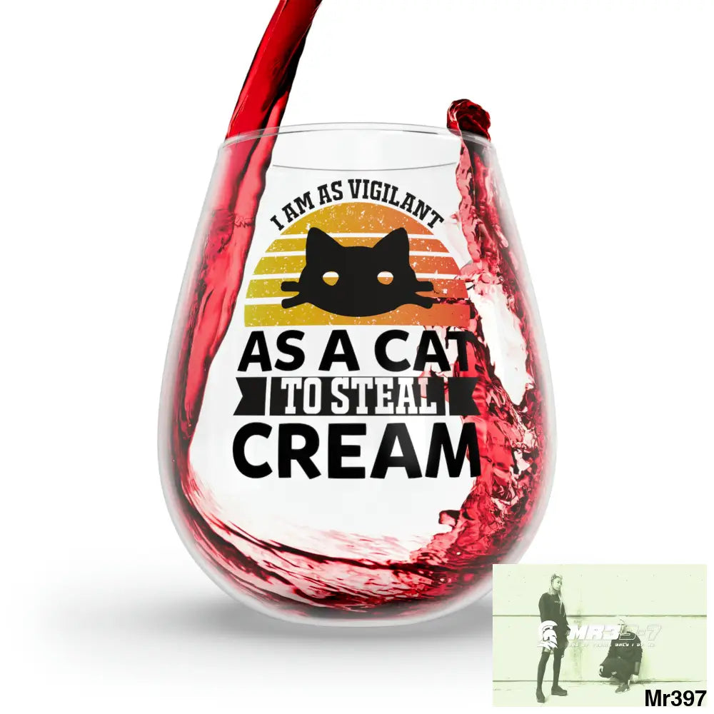 Vigilant Cat to cream Stemless Wine Glass 11.75oz 11.75oz Mug