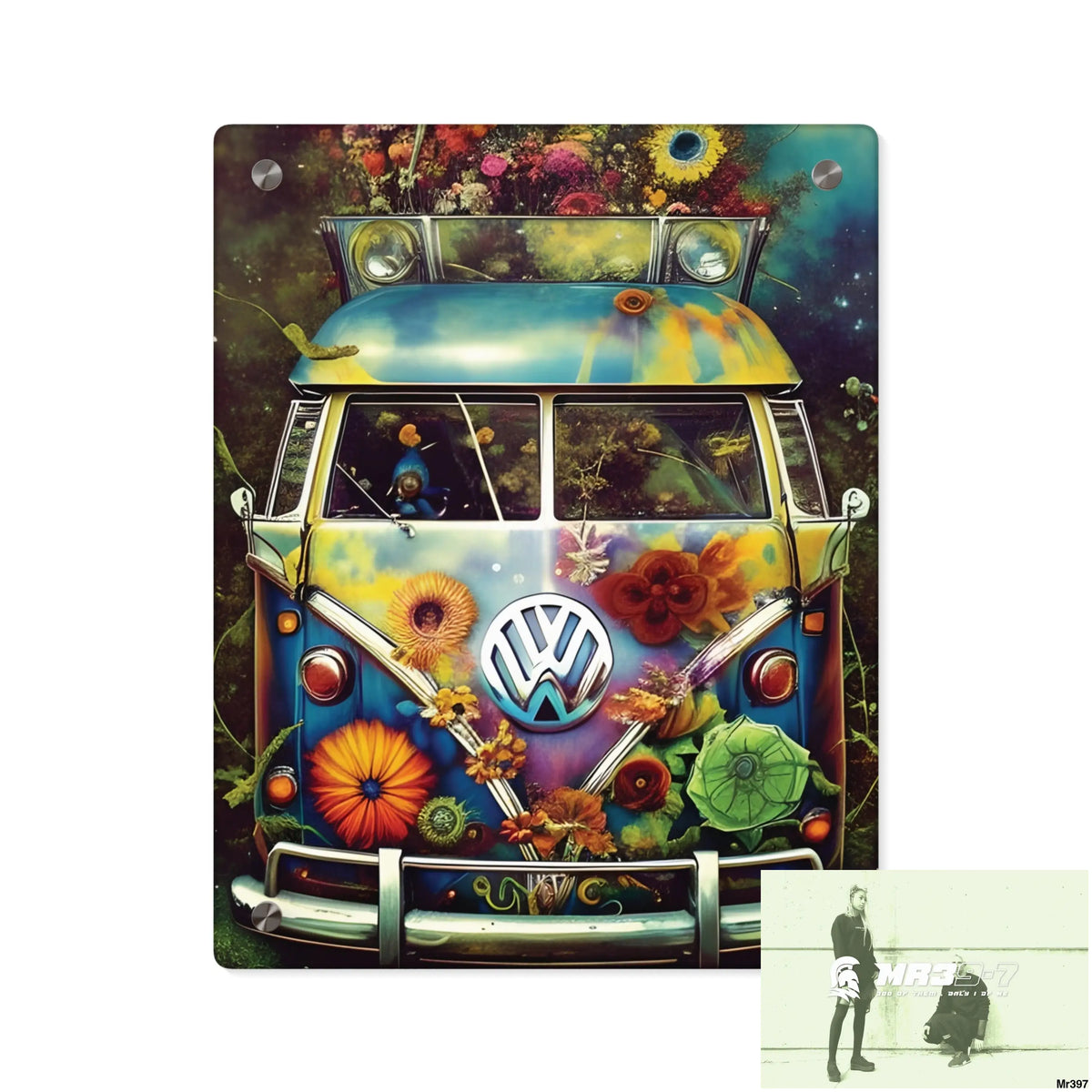 Volkswagen Bus Hippie Style 1968 Flowers Power Acrylic Wall Art Panels 11″ x 14″ (Vertical) / 0.25’’ Home Decor