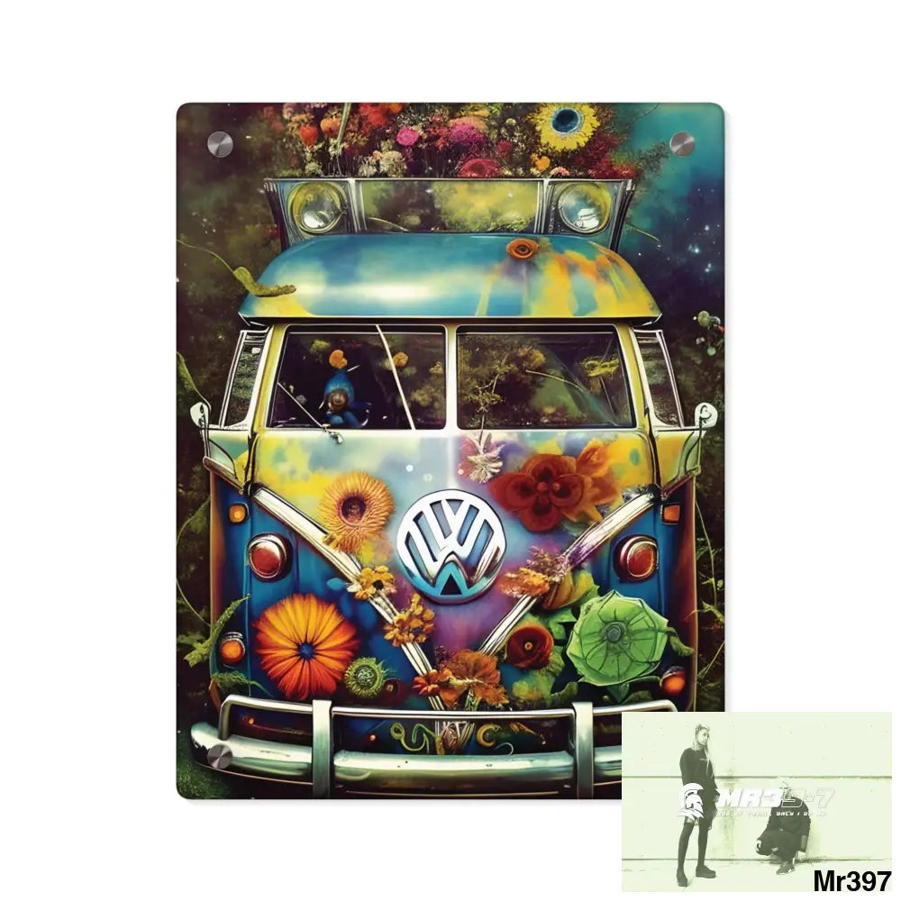 Volkswagen Bus Hippie Style 1968 Flowers Power Acrylic Wall Art Panels 11″ x 14″ (Vertical) / 0.25’’ Home Decor