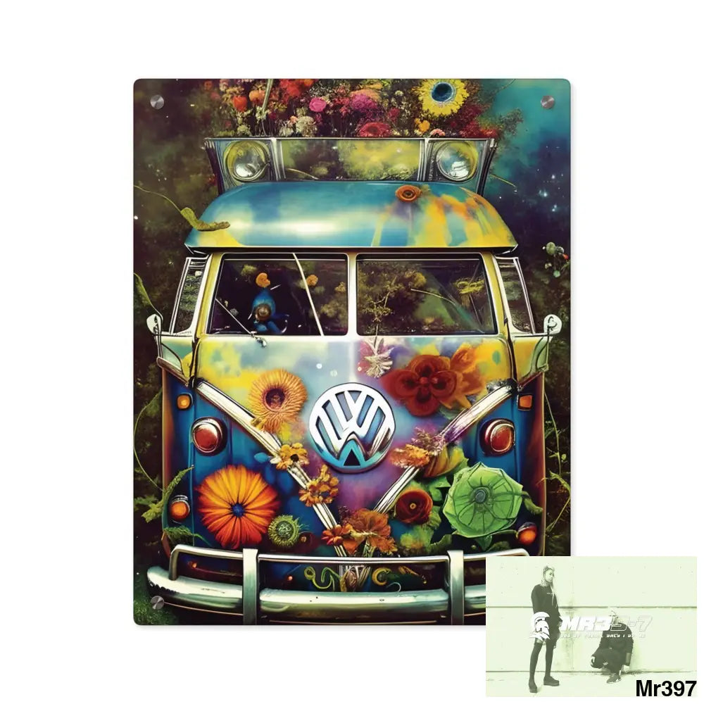 Volkswagen Bus Hippie Style 1968 Flowers Power Acrylic Wall Art Panels 16″ x 20″ (Vertical) / 0.25’’ Home Decor